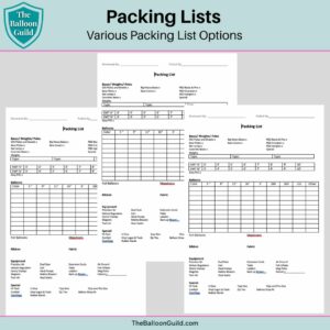 Balloon Packing Lists